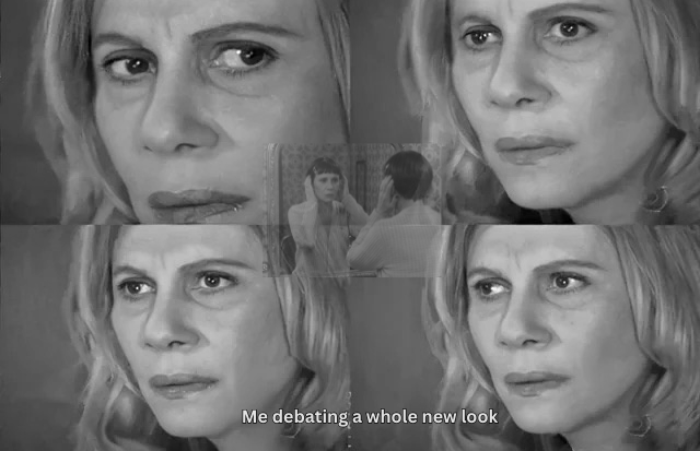 User hesitating before a virtual hairstyle try-on — the fear of change that Restyle solves